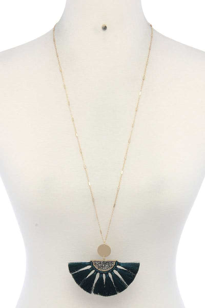 Half Circle Pixie Bead Fan Tassel Pendant Necklace