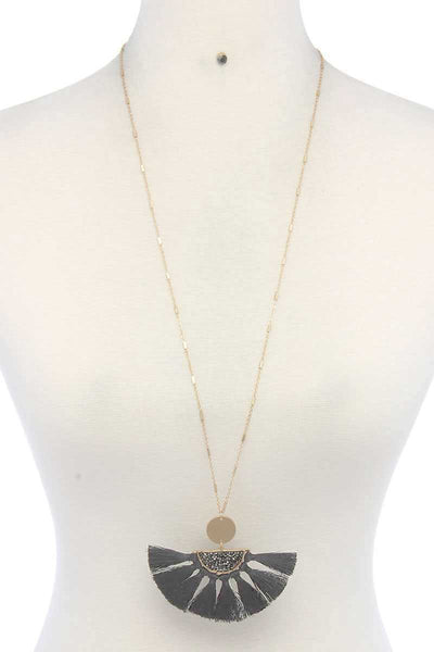 Half Circle Pixie Bead Fan Tassel Pendant Necklace