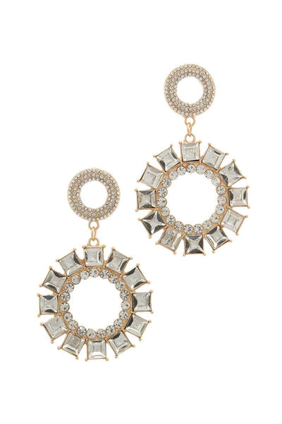 Rhinestone Double Circle Link Post Drop Earring