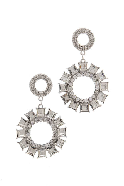 Rhinestone Double Circle Link Post Drop Earring