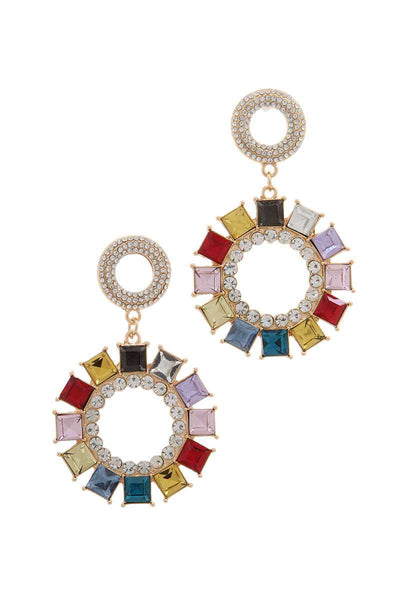 Rhinestone Double Circle Link Post Drop Earring