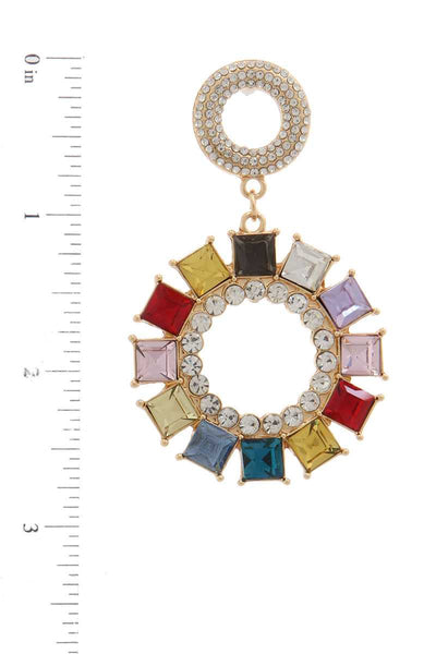 Rhinestone Double Circle Link Post Drop Earring