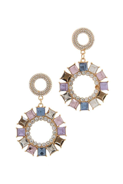 Rhinestone Double Circle Link Post Drop Earring