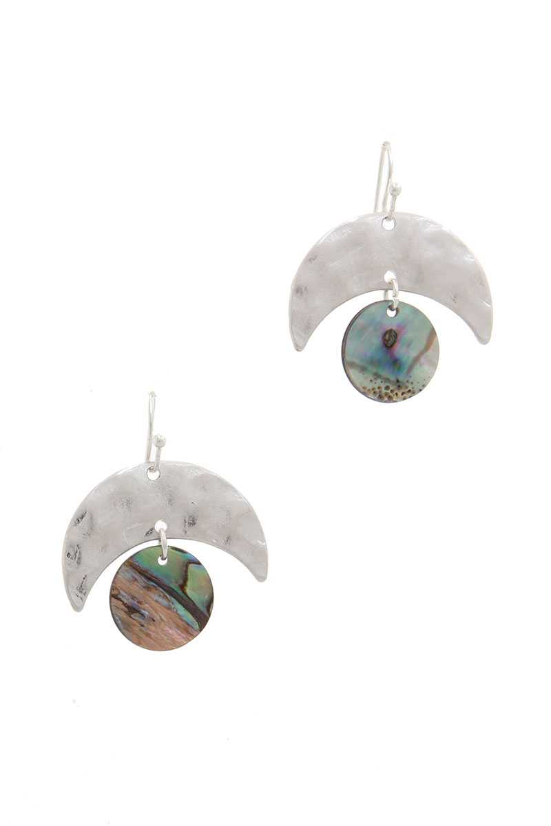 Hammered Metal Abalone Circle Drop Earring