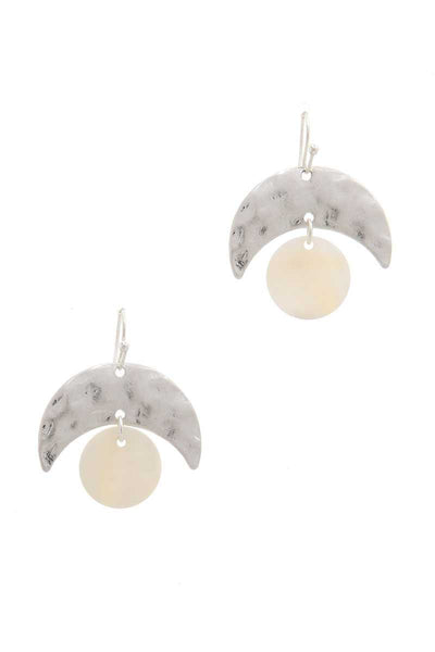 Hammered Metal Abalone Circle Drop Earring