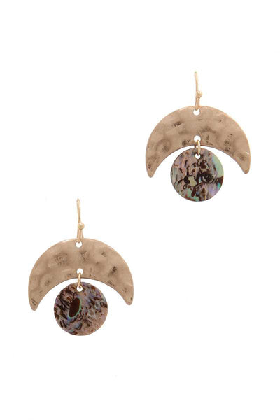 Hammered Metal Abalone Circle Drop Earring
