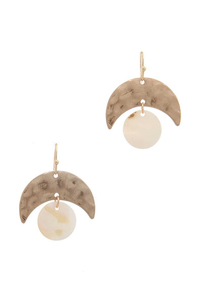 Hammered Metal Abalone Circle Drop Earring
