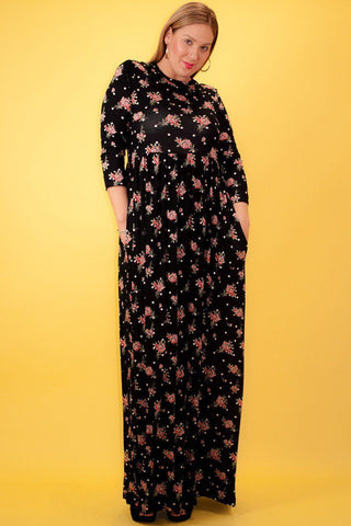 Striped Floral Print Maxi Dress In A Relaxed Fit And Flare Style With A Wrapped V-neck, Short Sleeves, Side Pockets And Waist Tie Belt