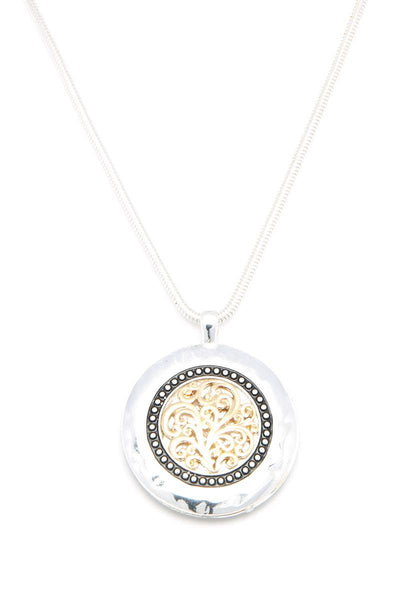 Filigree Round Metal Pendant Necklace
