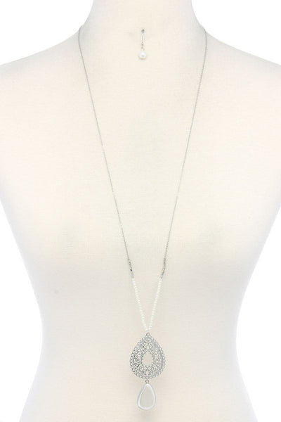 Filigree Teardrop Shape Pendant Necklace