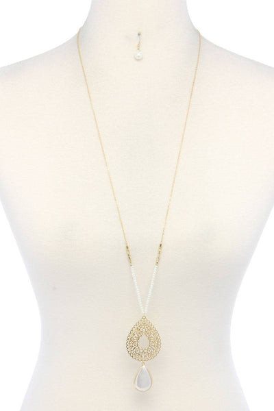 Filigree Teardrop Shape Pendant Necklace