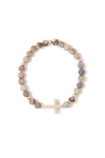 Cross Charm Beaded Stretch Bracelet