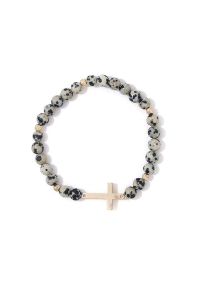 Cross Charm Beaded Stretch Bracelet