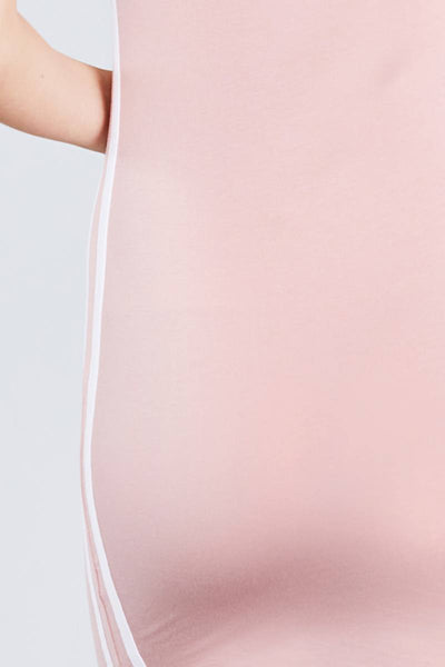 Sleeveless W/side Stripe Drawstring Hoodie Cotton Rayon Spandex Mini Dress