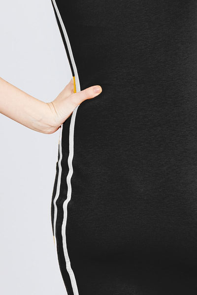 Sleeveless W/side Stripe Drawstring Hoodie Cotton Rayon Spandex Mini Dress