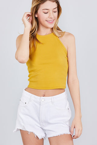 Halter Neck Cotton Spandex Rib Crop Top