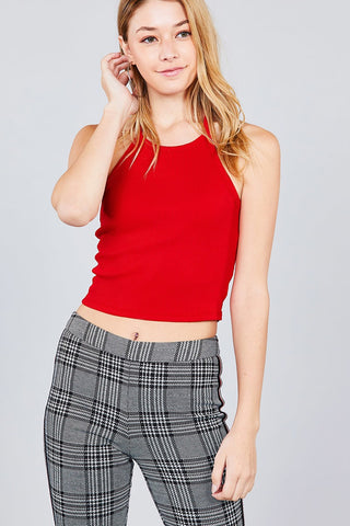 Halter Neck Cotton Spandex Rib Crop Top