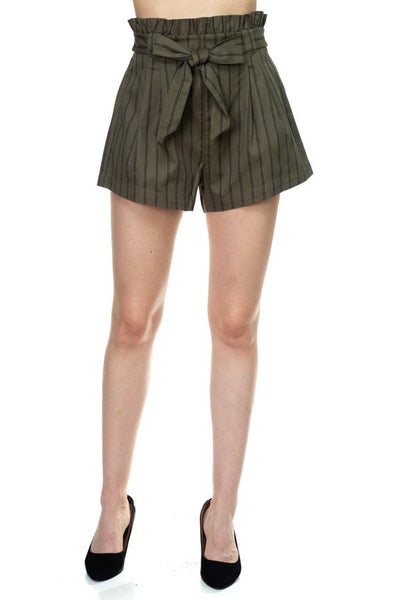 Pin Stripe Belted Mini Shorts