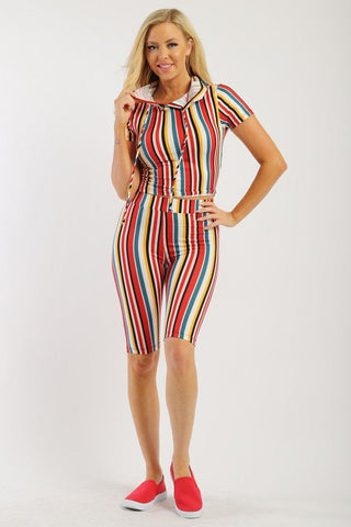 Striped, Two Piece Top And Short Set