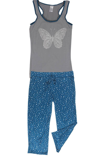 Knit Racerback Tank With Printed Capris Set