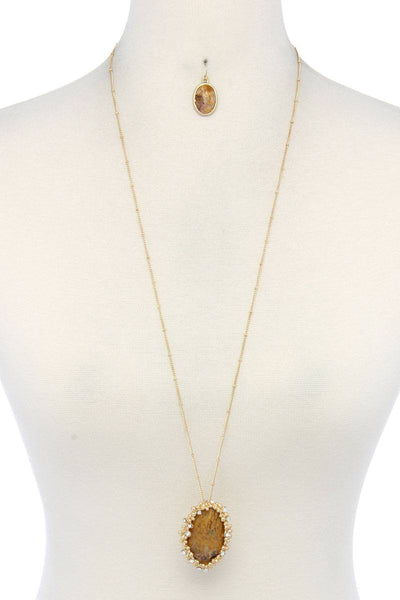 Beaded Oval Shape Pendant Necklace