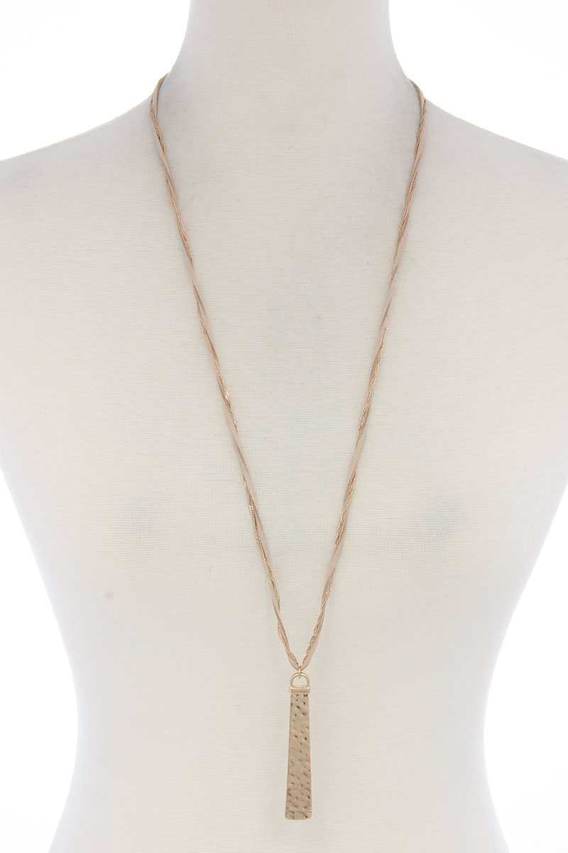 Hammered Metal Bar Pendant Suede Necklace