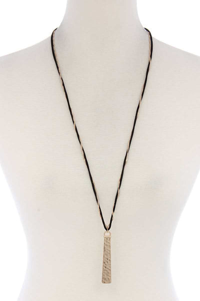 Hammered Metal Bar Pendant Suede Necklace