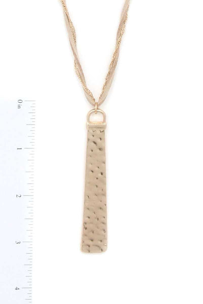 Hammered Metal Bar Pendant Suede Necklace