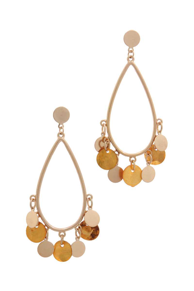 Coin Dangle Teardrop Shape Post Drop Earring