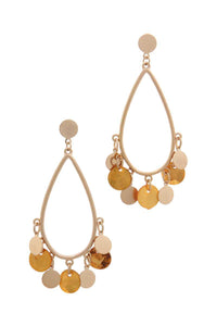 Coin Dangle Teardrop Shape Post Drop Earring