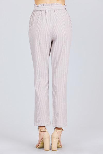 Paper Bag W/bow Tie Yarn Dye Stripe Long Pants