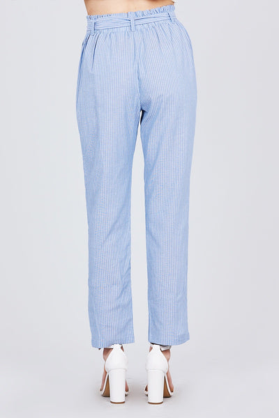 Paper Bag W/bow Tie Yarn Dye Stripe Long Pants