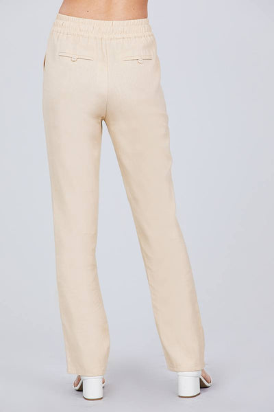 Waist Elastic W/drawstring Long Linen Pants