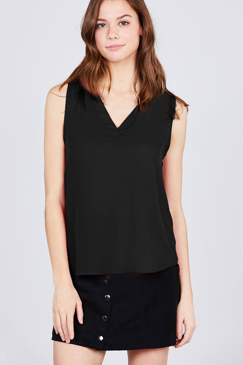 Sleeveless V-neck Woven Top