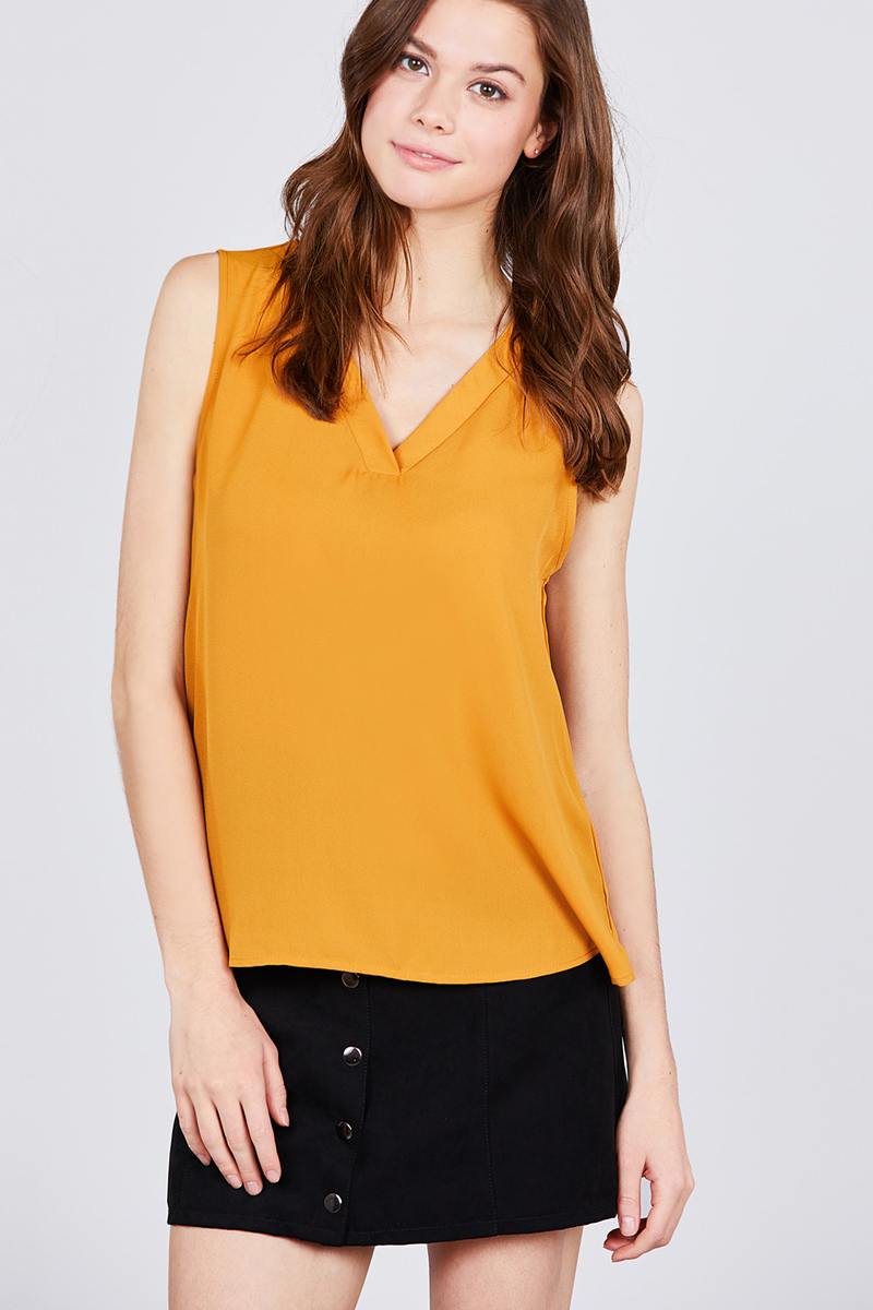 Sleeveless V-neck Woven Top