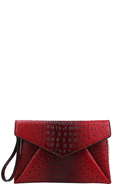 Designer Croc Texture Envelope Clutch With Chain