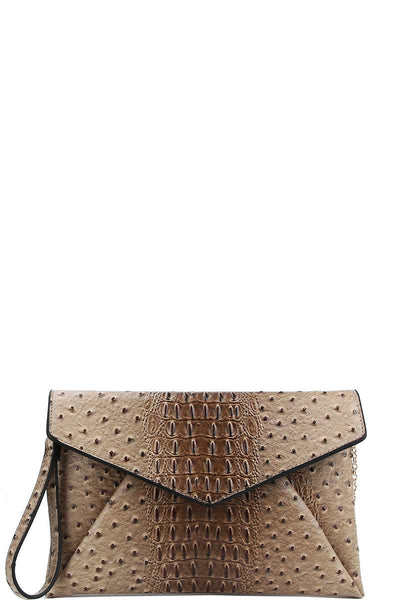 Designer Croc Texture Envelope Clutch With Chain
