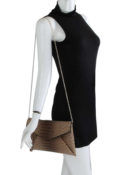 Designer Croc Texture Envelope Clutch With Chain