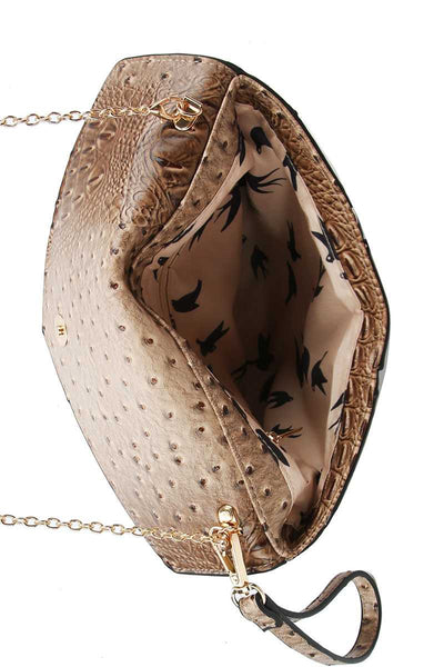 Designer Croc Texture Envelope Clutch With Chain