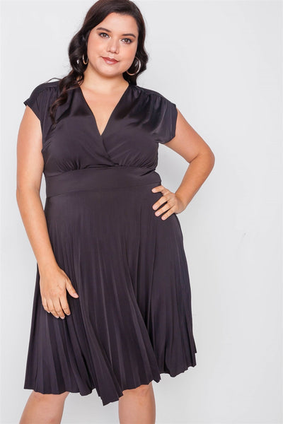 Plus Size  Pleat Accordion Fit & Flair Dress