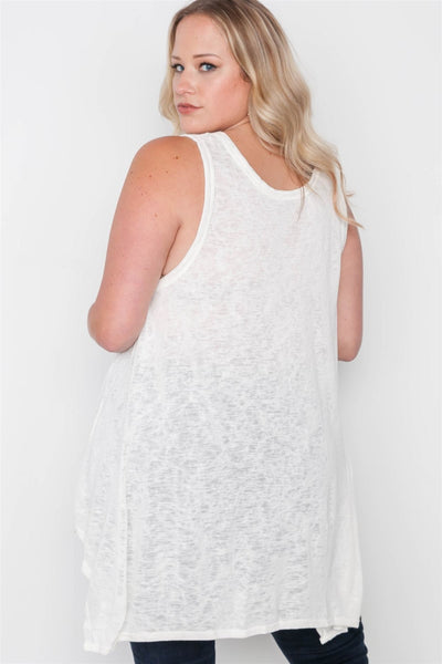 Plus Size Off White Knit Graphic Tank Top