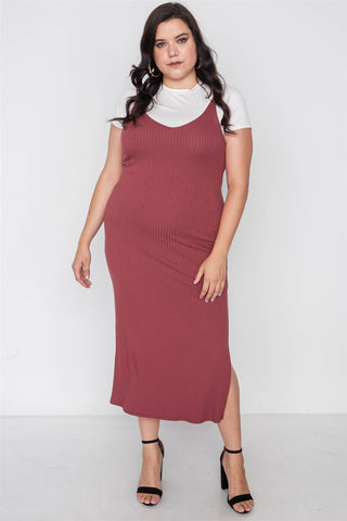 Plus Size Ribbed Two Piece Dress