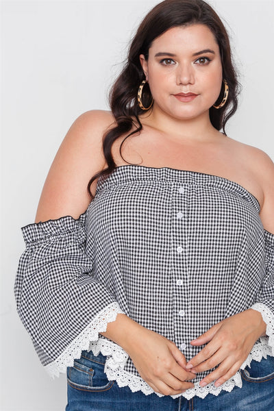 Plus Size Gingham Off-the-shoulder Top