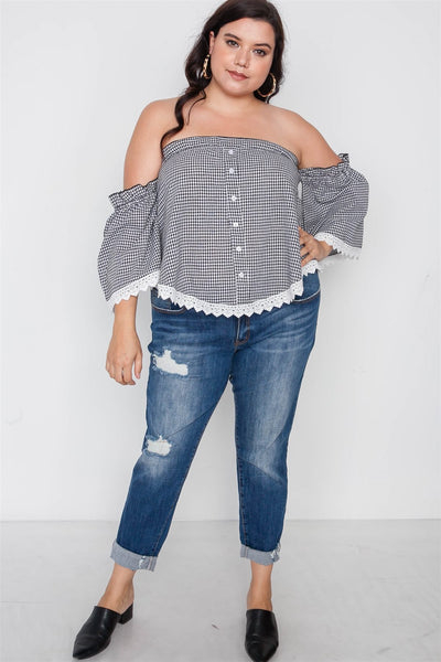Plus Size Gingham Off-the-shoulder Top