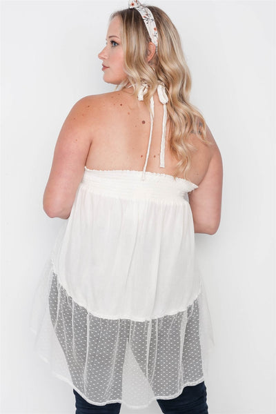 Plus Size Smocked Combo Mesh Top