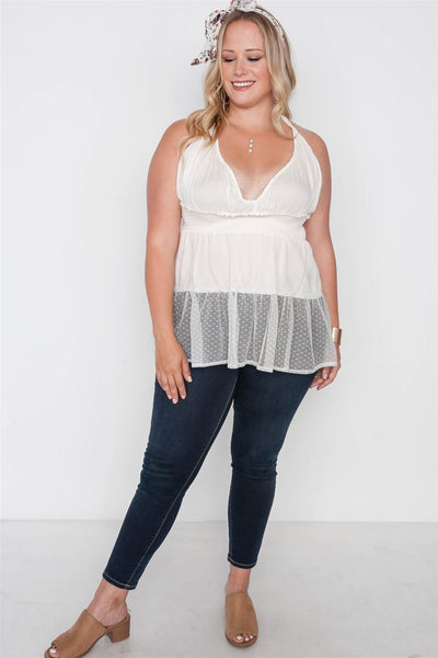Plus Size Smocked Combo Mesh Top
