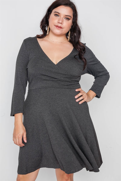 Plus Size Ribbed V-neck Dress