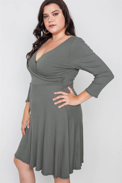Plus Size Ribbed V-neck Dress