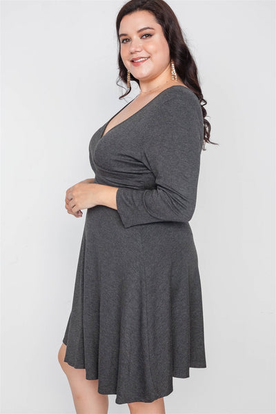 Plus Size Ribbed V-neck Dress
