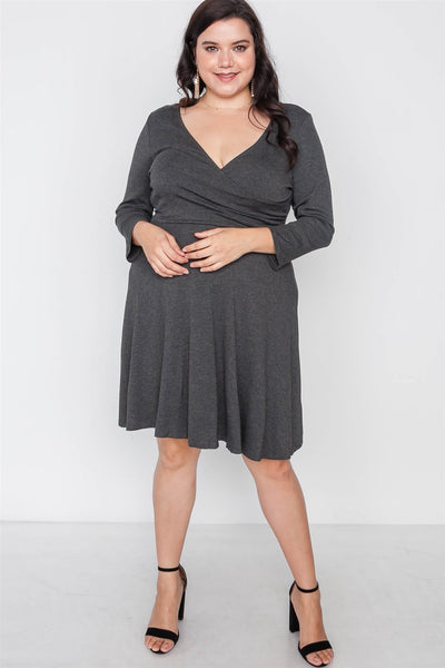 Plus Size Ribbed V-neck Dress